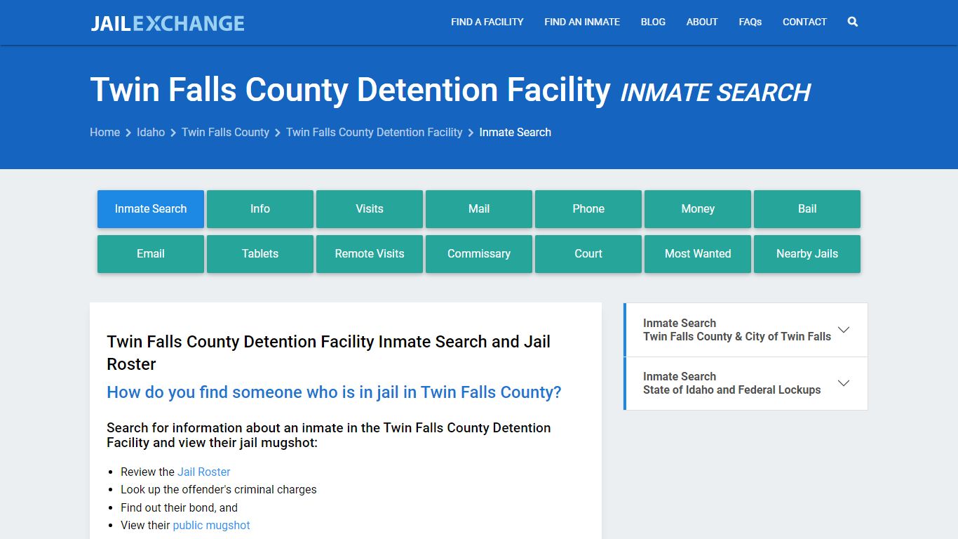 Twin Falls County Detention Facility Inmate Search - Jail Exchange
